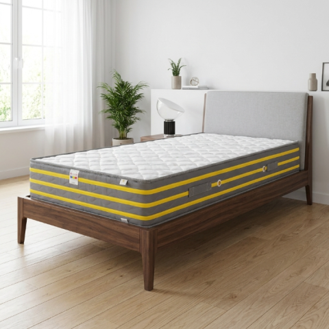 Saltea Premier Plus, SweetSleep, Arcuri Bonell, Fermitate Ridicata, Textil Ecologic, Fata Vara si Iarna, Bumbac Natural si Lana, Transilvan, 90x200x24