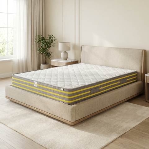 Saltea Premier Plus, SweetSleep, Arcuri Bonell, Fermitate Ridicata, Textil Ecologic, Fata Vara si Iarna, Bumbac Natural si Lana, Transilvan, 140x200x2