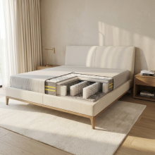 Saltea Premier Plus, SweetSleep, Arcuri Bonell, Fermitate Ridicata, Textil Ecologic, Fata Vara si Iarna, Bumbac Natural si Lana, Transilvan, 160x200x2